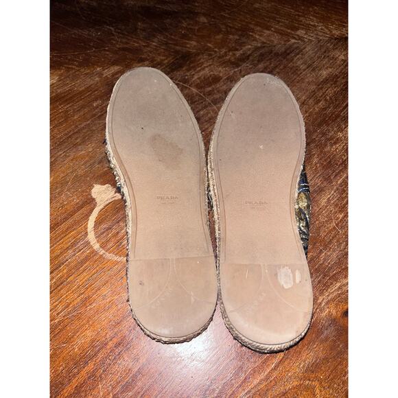 PRADA Casual Preppy Festival Brocade Navy Blue & Gold Fabric Espadrilles 37 / 7 - Picture 11 of 15